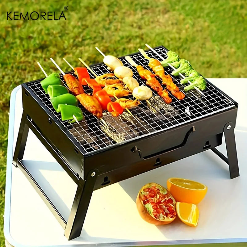 Portable Stainless Steel Charcoal Grill with Mini BBQ Tool Kit for Outdoor Cooking