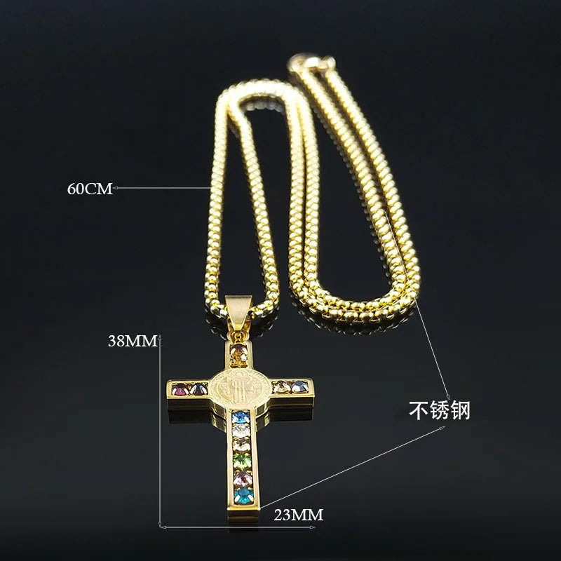 Catholic Jesus Cross Necklace Stainless Steel Pendant Saint Virgin Mary Jewelry