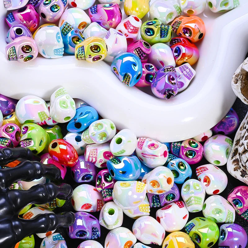 10pcs Colored 3D Skull Beads Acrylic Skull Jewelry Making Supplies Halloween Craft