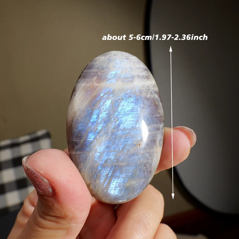 Natural Blue Moonstone Crystal Palm Stone for Energy Healing & Yoga