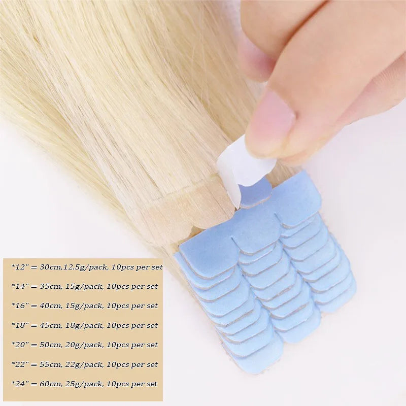 Mini Tape-in Hair Extensions 3x0.8cm Natural Human Hair, Invisible Adhesive, 10pcs Set