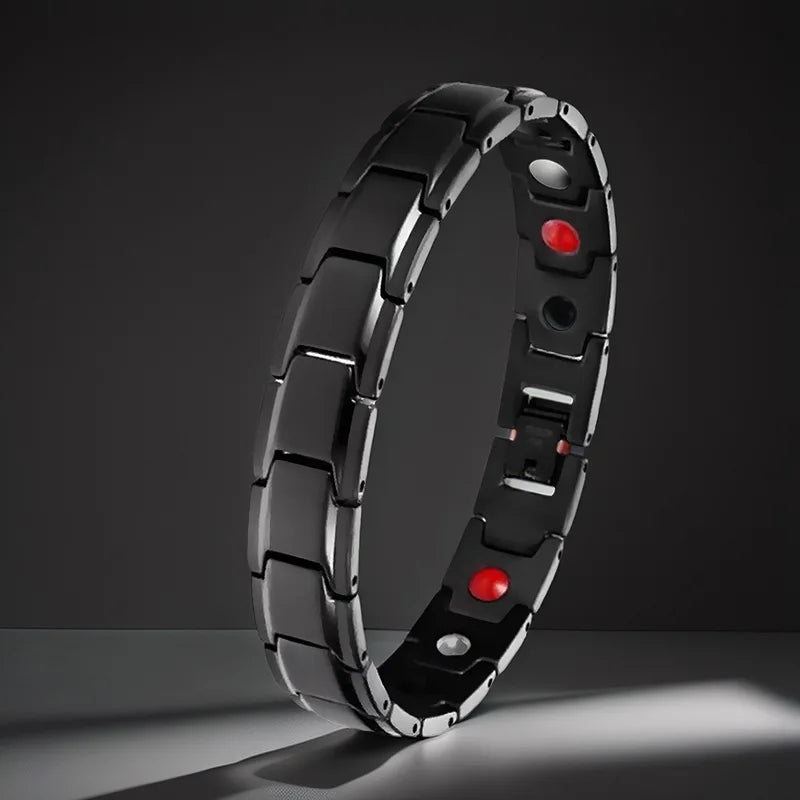 Men's Magnetic Stainless Steel Bracelet - Casual Black Jewelry for Arthritis Support