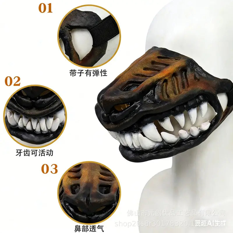 Dog Halloween Mask Dinosaur Pet Costume Latex Movable Teeth Funny Hood