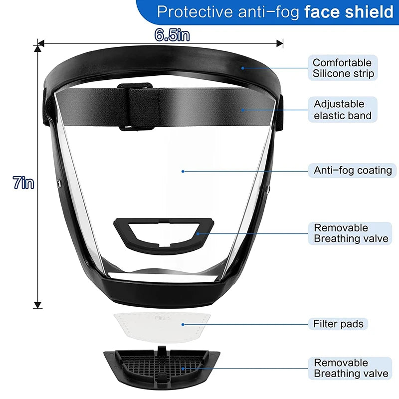 Anti-Fog Full Face Shield with Filters for Work Protection and Safety Glasses