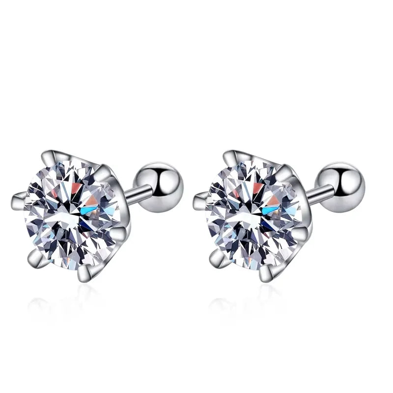 Sterling Silver Moissanite Stud Earrings 18K White Gold Plated D VVS1 Round Cut Lab Diamond