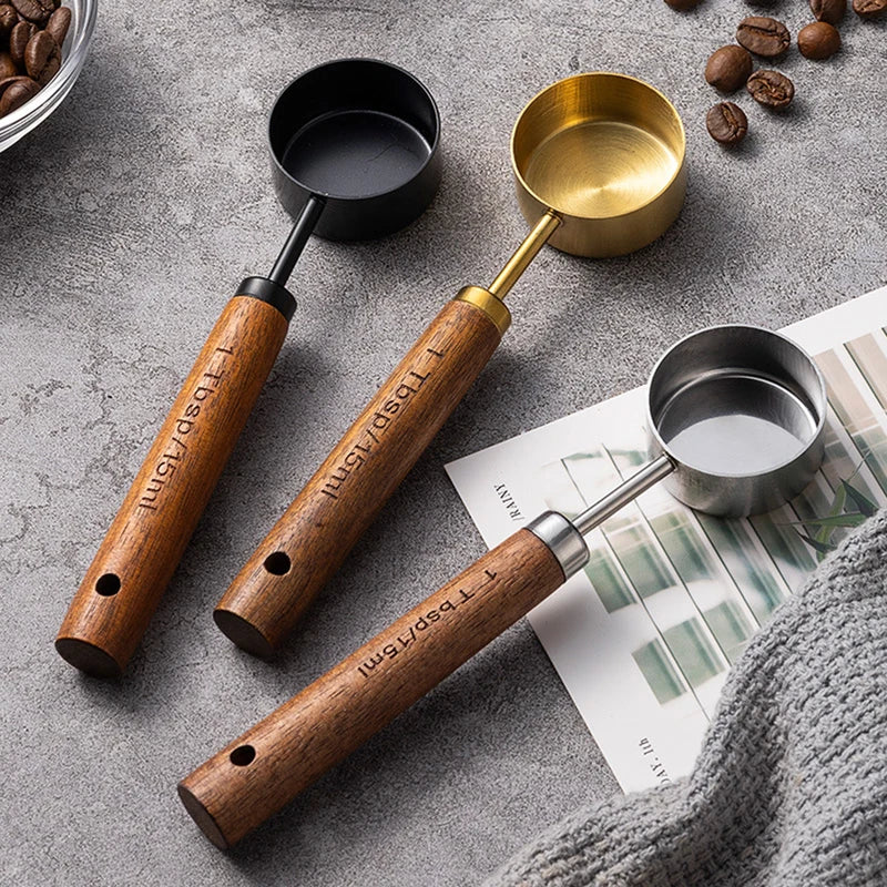 Coffee Bean Measuring Spoon - Walnut Wood Small Measuring Spoon for Coffee & Spices