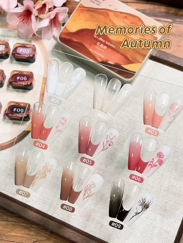 9-Colors Autumn Pattern Gel Nail Polish Set - Vibrant Semi-Solid Colors