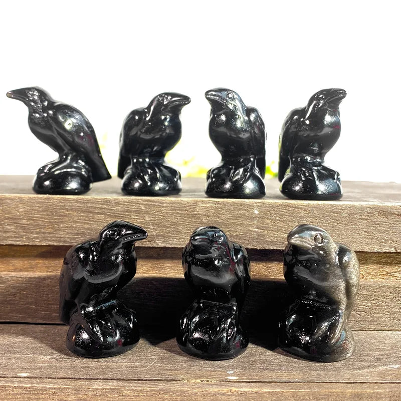 Natural Obsidian Bird Carving Ornament - Holiday Crystal Decor Gift