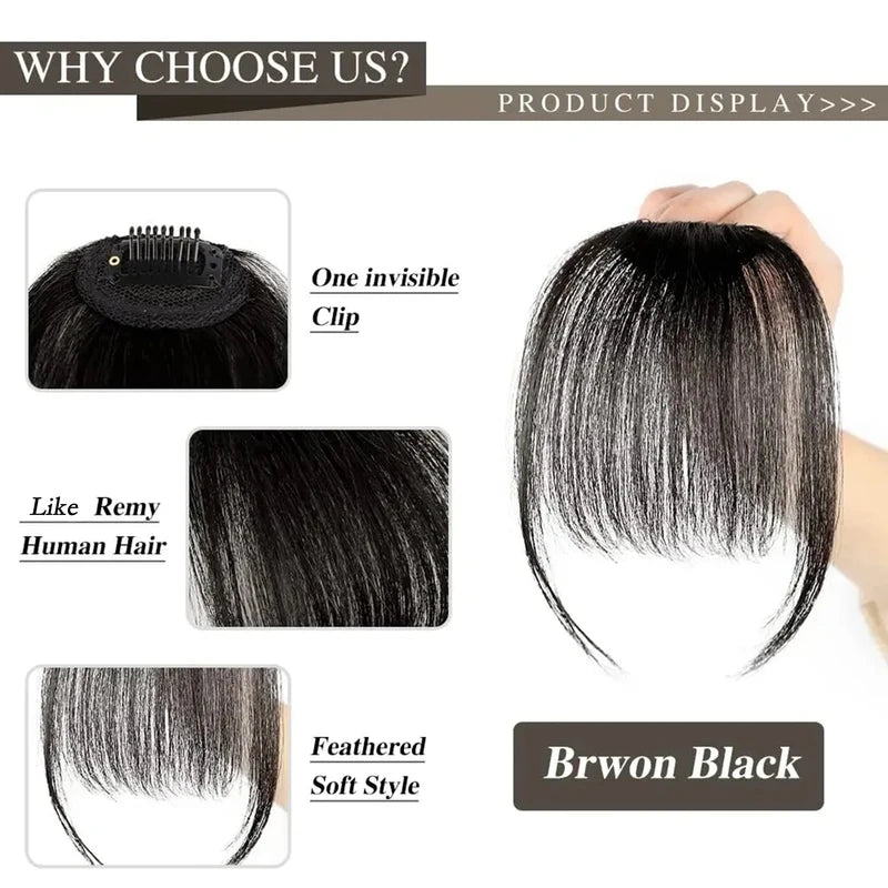 Clip-In Bangs Extensions for Women Natural Black Hairpiece Fringe with Temples