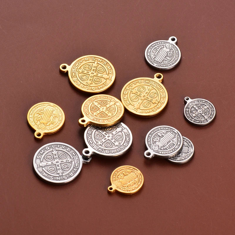 10Pcs Stainless Steel Catholic Coin Pendant Charms for Jewelry Making
