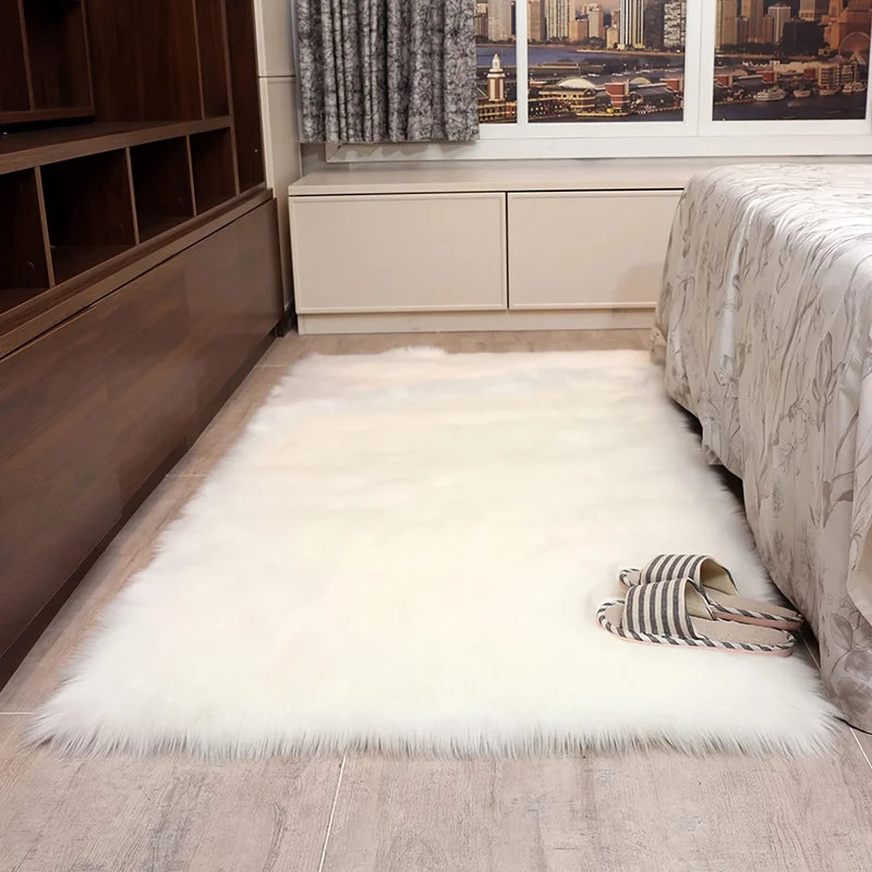 Faux Fur Sheepskin Rug - Fluffy Rectangular Area Rug for Living Room & Bedroom