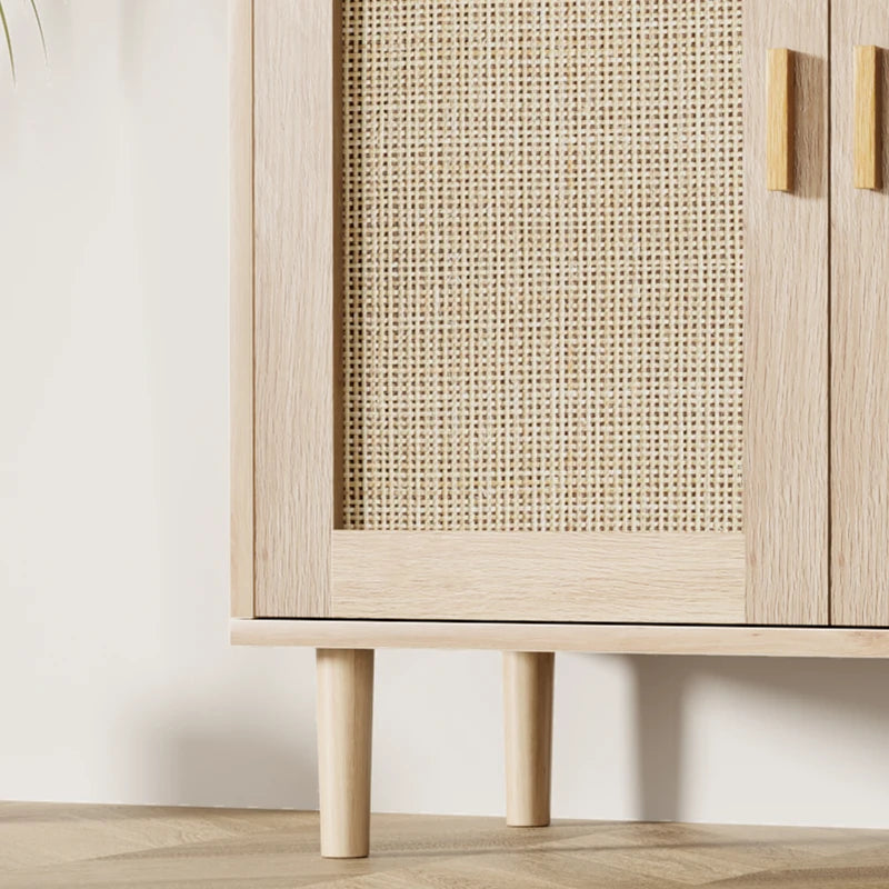 Modern Rattan Buffet Sideboard Cabinet with Shelves - Farmhouse TV Stand & Kitchen Console