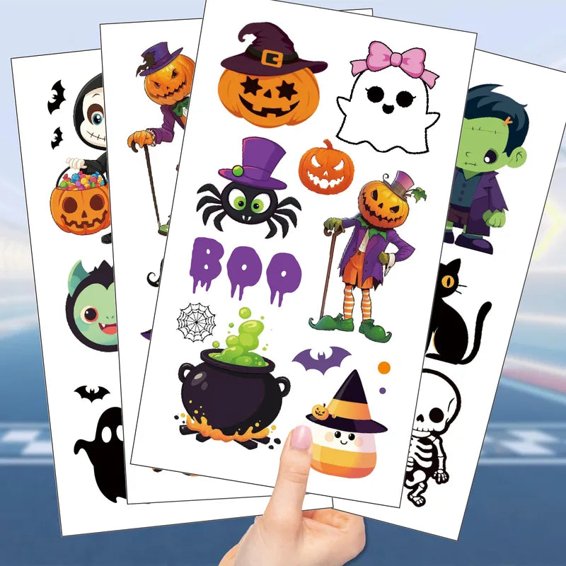 Halloween Pumpkin Tattoo Stickers 10 Sheets Water-Resistant Temporary Body Art Kids Gift