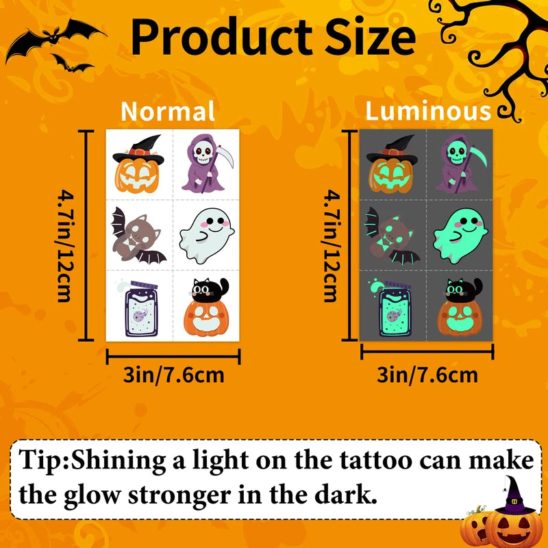 Glow-in-the-Dark Halloween Temporary Tattoos - 36 Sheets Party Decorations & Gifts