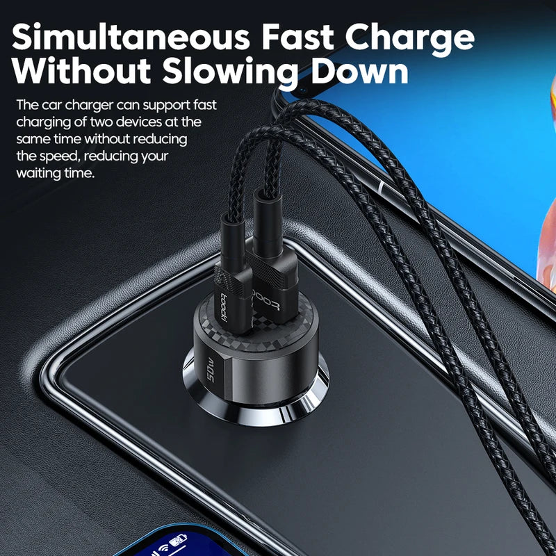 50W Dual Port Car Charger Fast Charging USB-C & USB-A for Smartphones & Devices