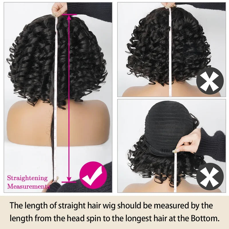 Curly Short Bob Wig with Bangs - Human Hair, Bouncy Afro Rose Style