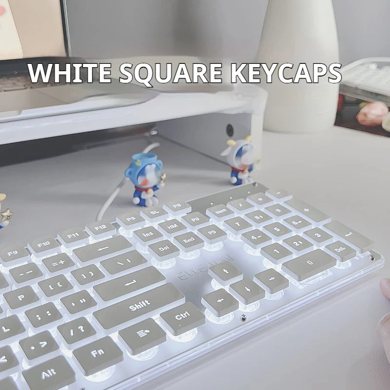 Silent Mechanical Office Keyboard 104 Keys All-Metal Panel Water Drop Keycaps Wired
