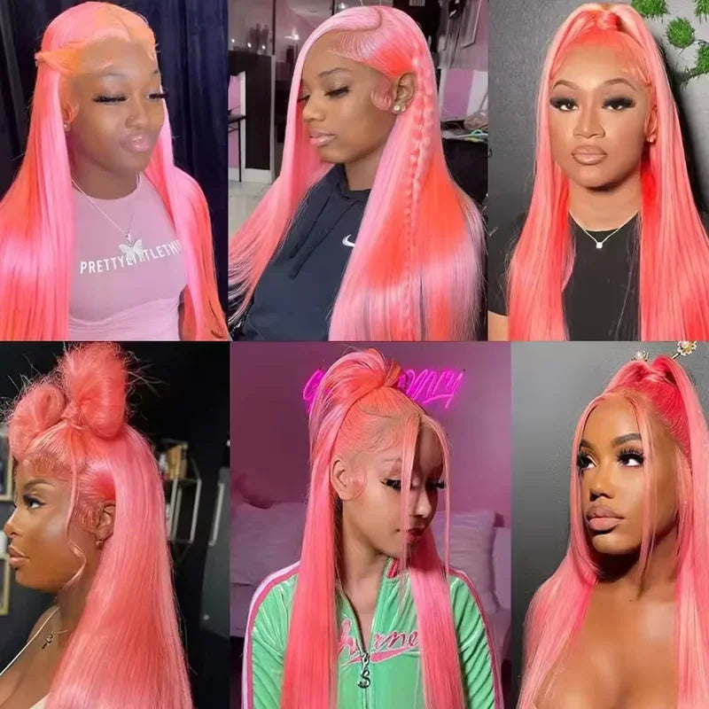250% Density Light Pink Human Hair Wig 30 Inch Lace Frontal 13x6
