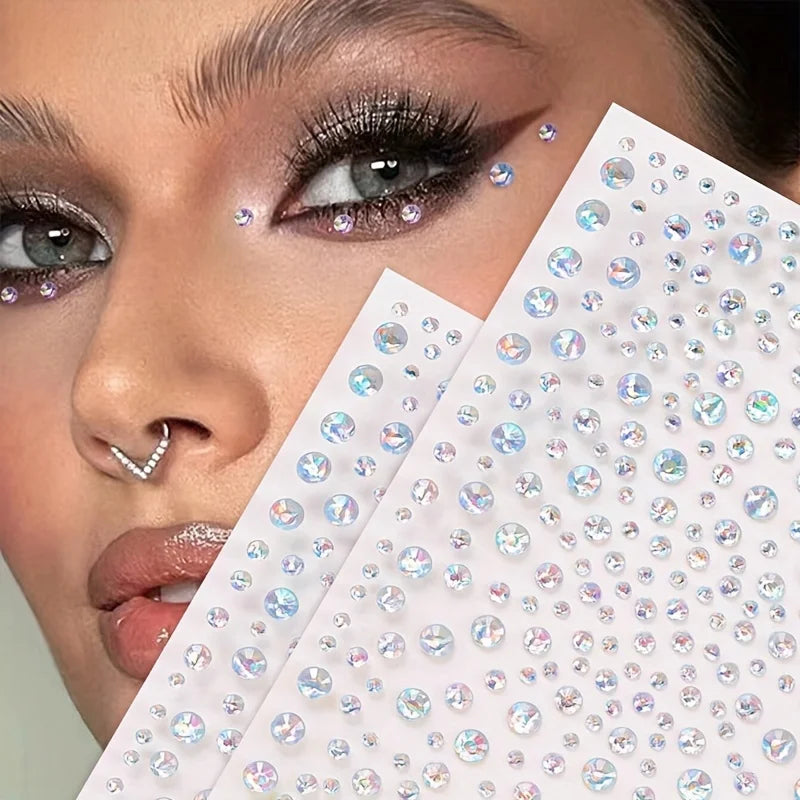DIY Face & Eye Makeup Rhinestone Stickers - Multicolor Self-Adhesive Gems
