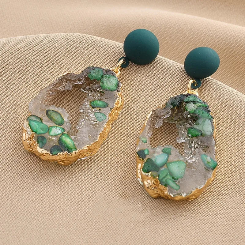 Retro Liquid Metal Dangle Earrings for Women Irregular Oval Hollow Jewelry