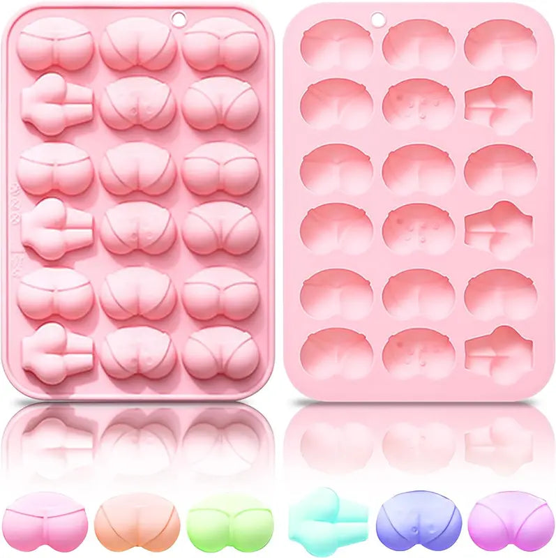 Silicone Butt Mold for Candy, Chocolate & Ice - 6 Shapes, 18 Cavities