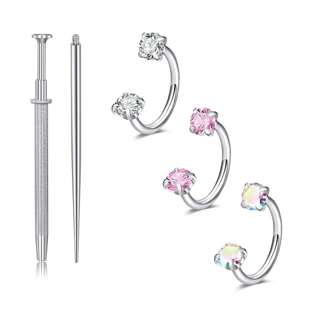 Septum Rings Horseshoe Nose Jewelry 18G Double Gem Hoop Opal CZ Piercing