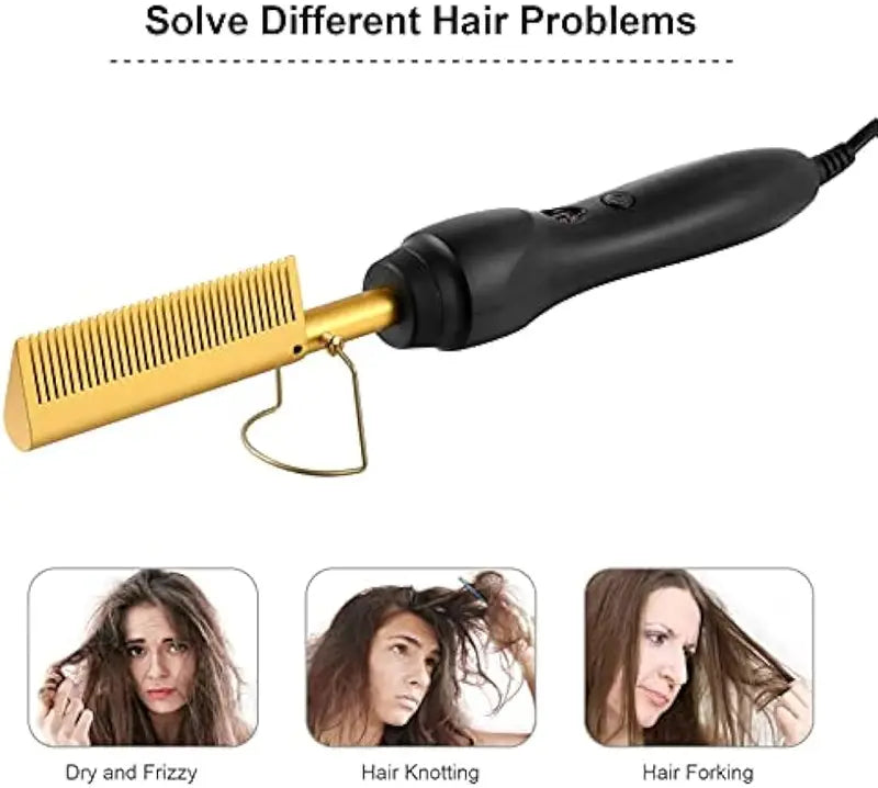 Hot Comb & Hair Dryer Brush 3-in-1 Styling Tool for Straightening Curling & Volumizing