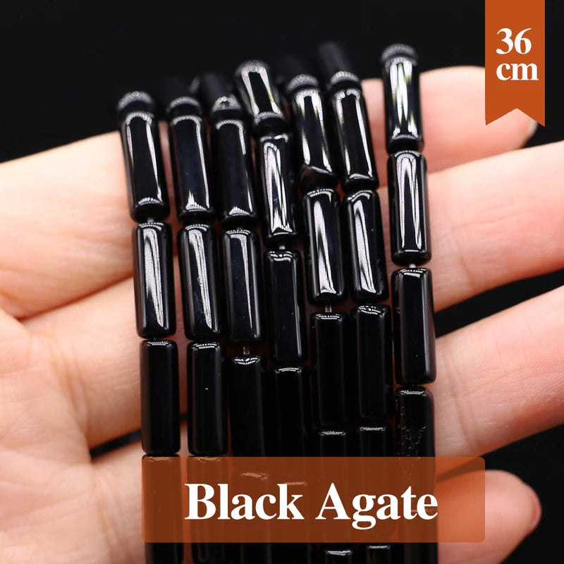 Natural Black Agate Beads Cylindrical Loose Spacer for Jewelry Making