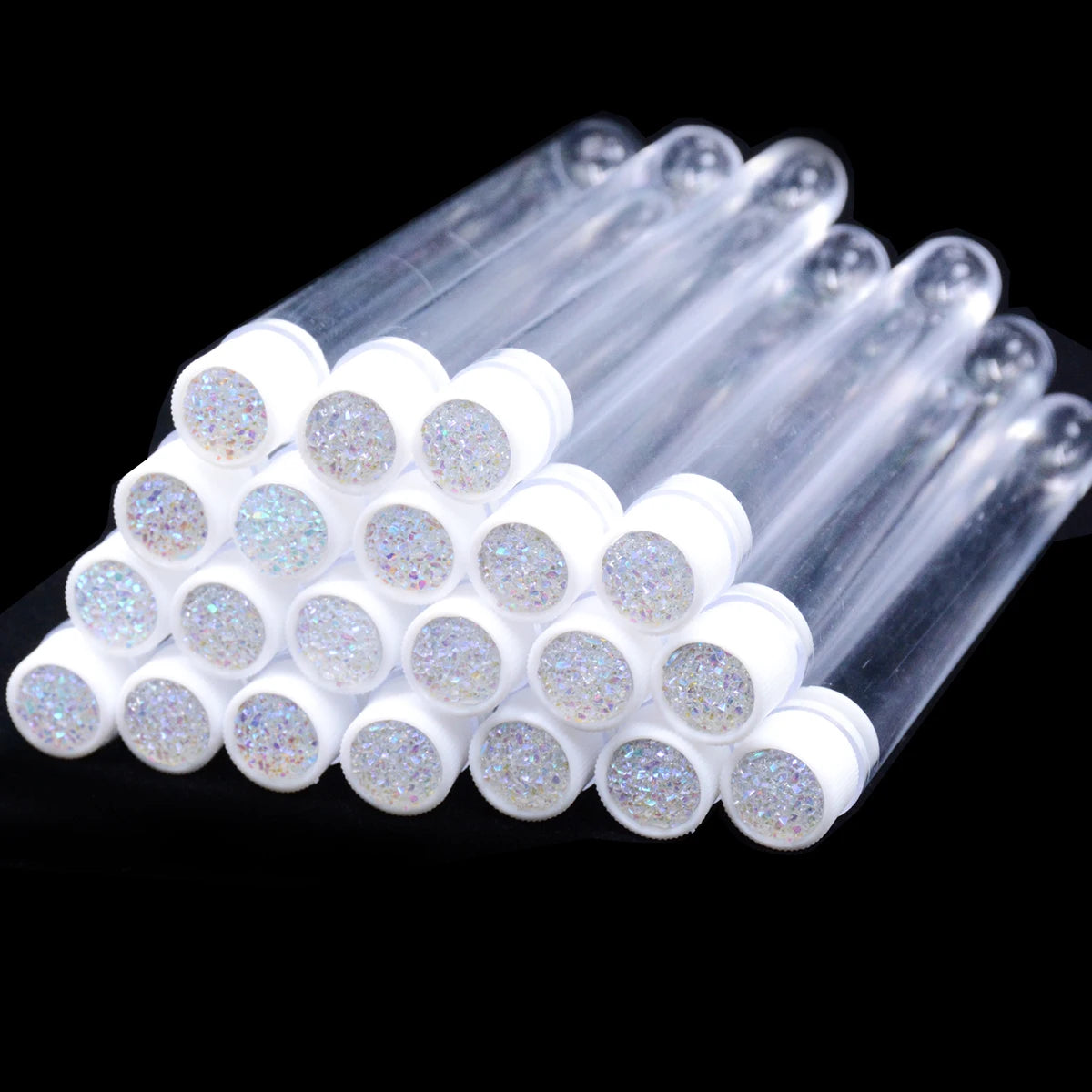 20 Pack Reusable Eyelash Brush Tubes with Sparkling Lash Spoolies and Dust-Proof Flask Case