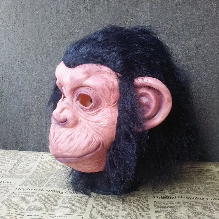 Latex Monkey Mask with Wig Funny Full Face Animal Costume Accessory for Halloween & Party