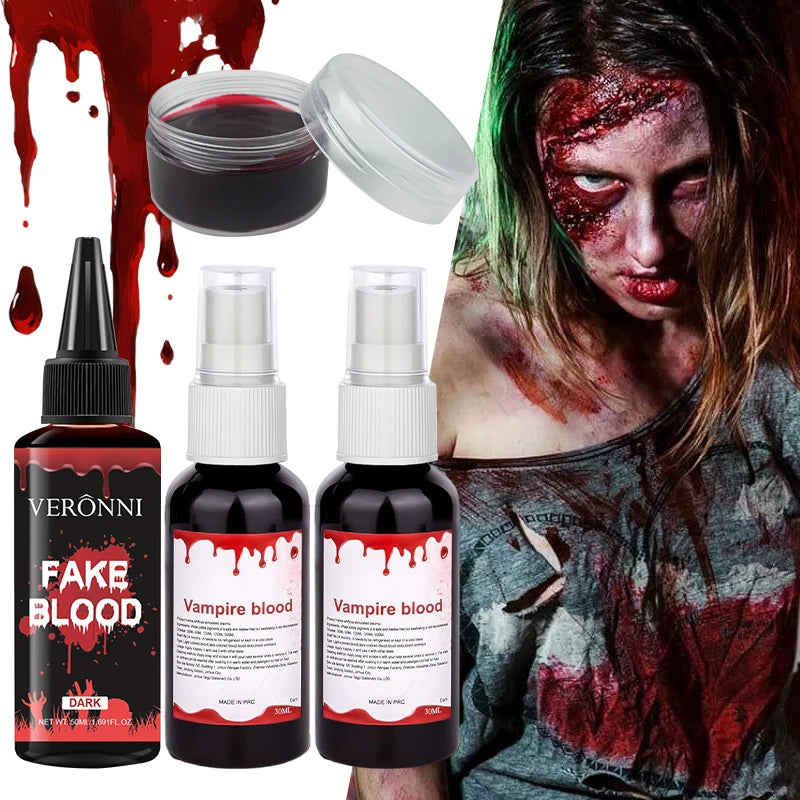 Fake Blood Makeup Kit for Halloween & Cosplay - 4-Piece SFX Blood Set