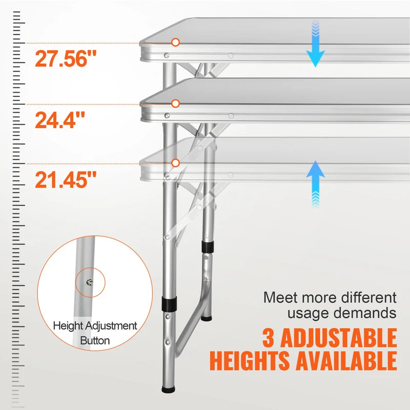 Portable Folding Camping Kitchen Table with Adjustable Heights and Storage