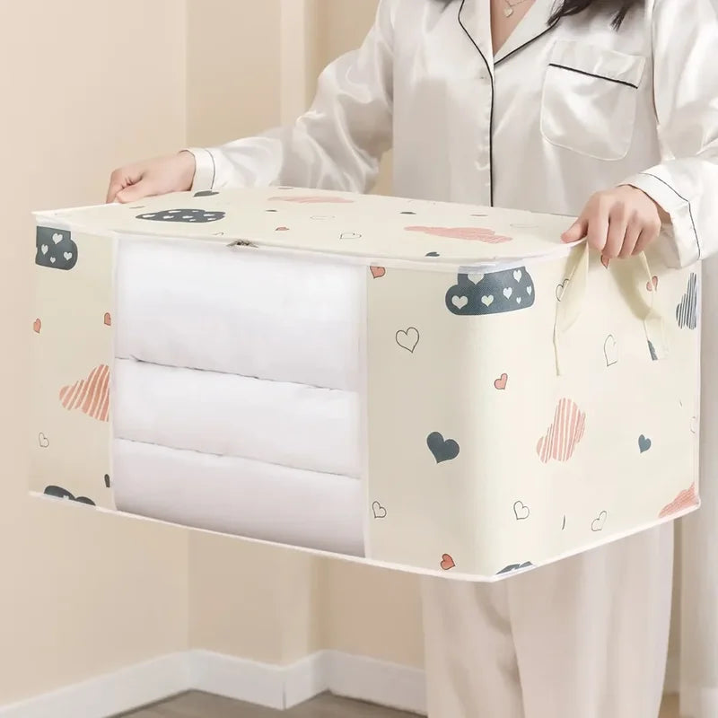 Large Capacity Foldable Clothes Storage Box with Handles Dustproof Zipper Container