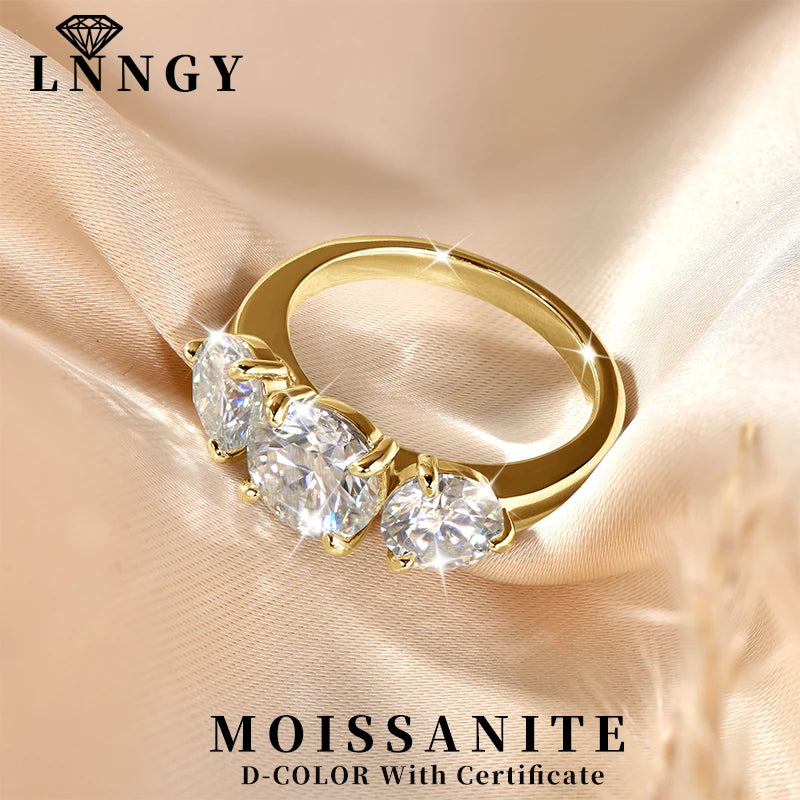 Moissanite Engagement Ring for Women 14K Gold Filled Three Stone Wedding Jewelry