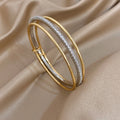 3-Pack Two Tone Rhinestone Silver Gold Bangle Bracelets for Women