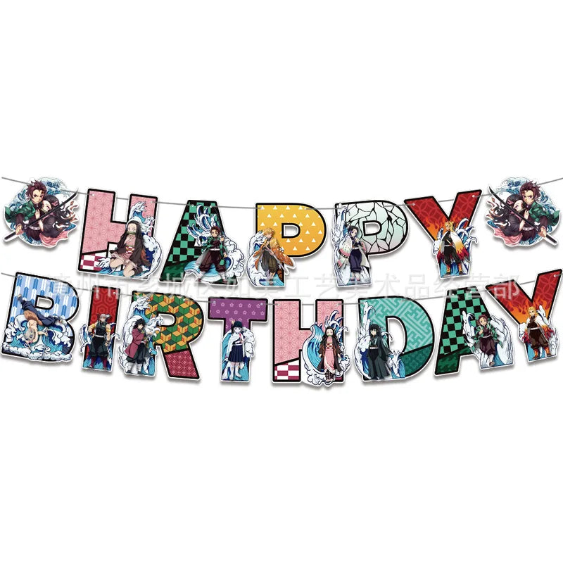 Anime Demon Slayer Birthday Party Decorations Backdrop & Balloons