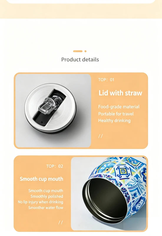 Insulated Stainless Steel Water Bottle with Straw 500ml - Leakproof & Travel Friendly