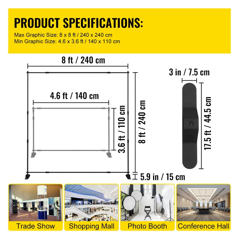 Adjustable Backdrop Stand 2.4x2.4M for Photography Events and Parties