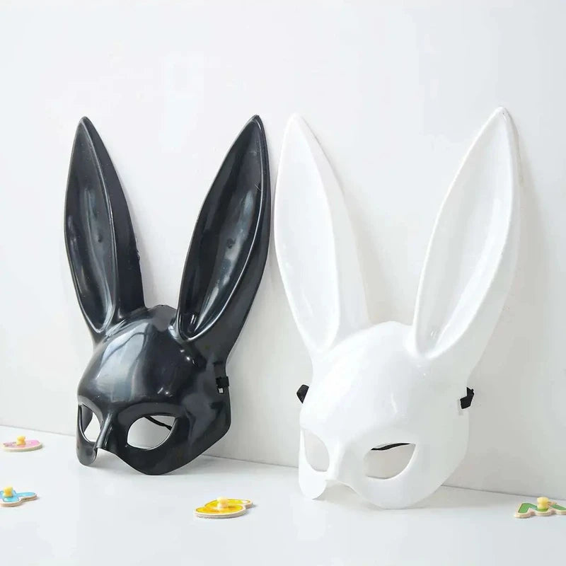 Black White Rabbit Mask for Halloween Party Cosplay Costume Bunny Ears Mask