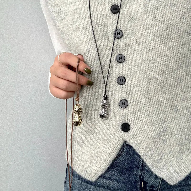 Creative Cute Peanut Pendant Necklace for Women Geometric Elegant Jewelry