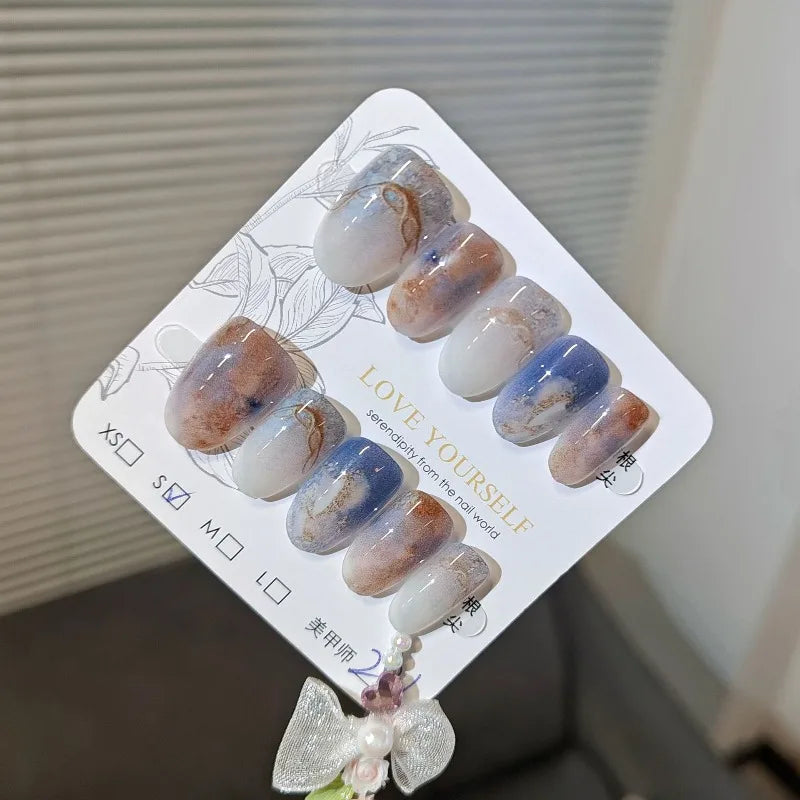 10PCS Gradient Metallic French Nail Tips Set - Press-On Fake Nails for Gift
