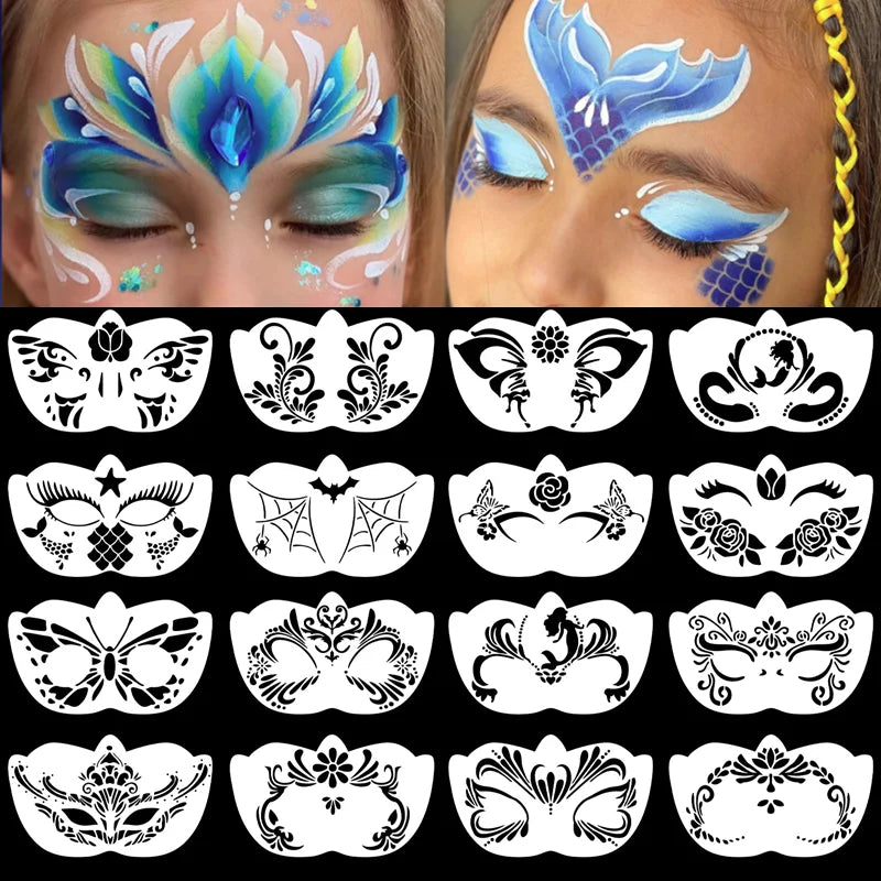 8pcs Face Skeleton Painting Stencil Mask Set for Kids DIY Costume & Party Makeup