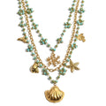 Ocean Series Glass Beads Chain Layered Necklace with Shell Starfish Drop Charm Summer Jewelry