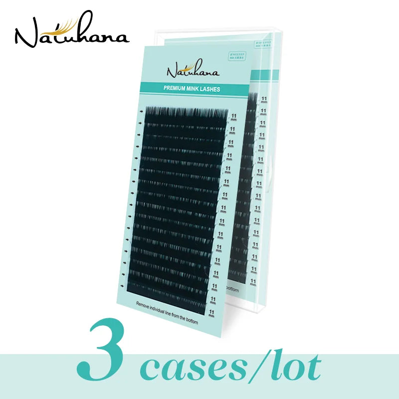 Mink Eyelash Extension 16 Rows Fake False Lashes with Matte Finish - Natural Korea PBT