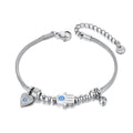 Stainless Steel Fatima Hand Blue Eye Charm Fashion Bracelet for Women