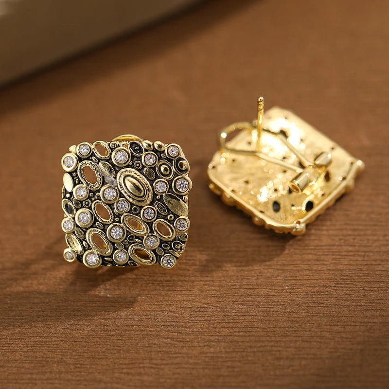 Vintage Square Synthetic Gemstone Earrings for Women, Copper Finish - Formal & Casual