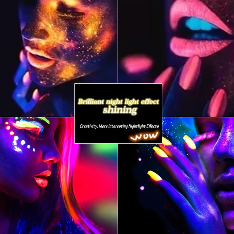 12-Color Neon Pigment Powder Set for Nail Art & DIY Manicure - Fluorescent Glitter Dust