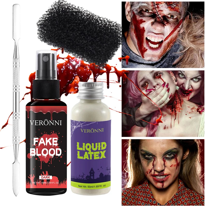 SFX Makeup Kit with Fake Blood Spray & Liquid Latex for Wounds & Special Effects