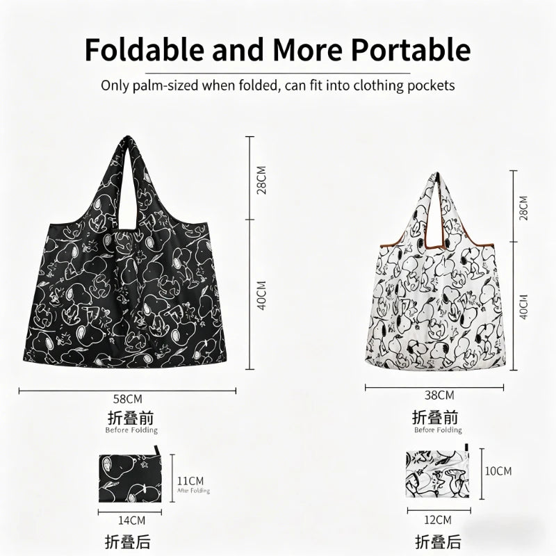 Large Capacity Foldable Reusable Shopping Bag with Snoopy Print Eco-Friendly Waterproof Tote