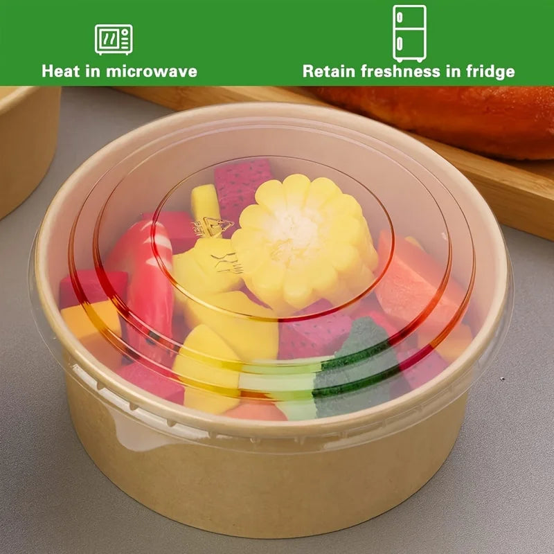 Disposable Paper Bowl Set with Lids - 25Oz Food Containers for Soup Salad Meal Prep